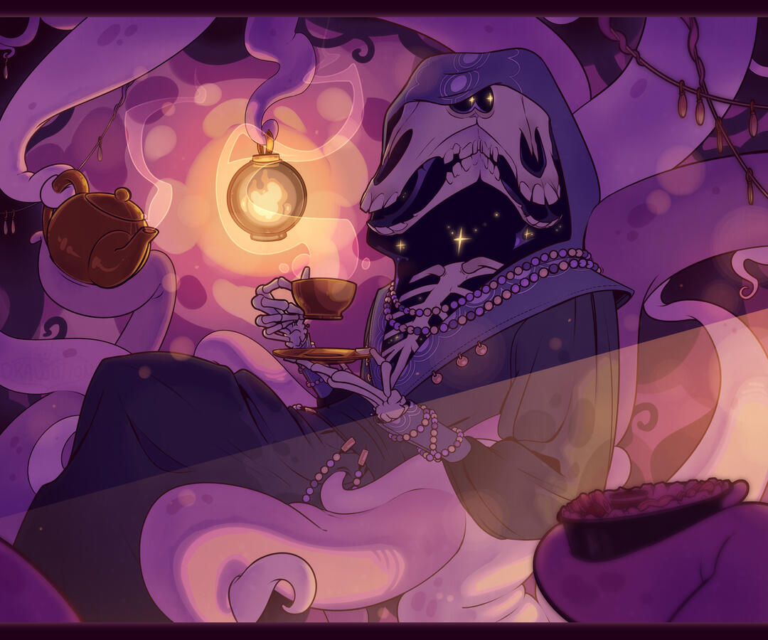 "Interrupted tea time."